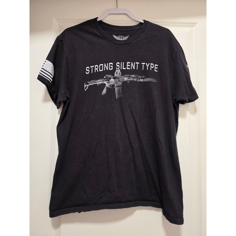 We The People Holsters Strong Silent Type Black Graphic T-Shirt Mens XL USA Made